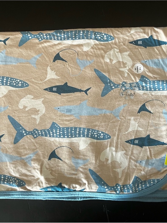 Kickee Pants Other - Kickee Pants Shark Print Cotton Blanket - Blue & Cream